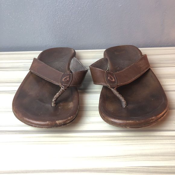 Olukai Kulia Mens Flip Flops Sandals Sz 9 Eur 42 Leather 